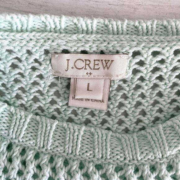 J. Crew Mint Green Womens Round Neck Sweater Open Knit 100% Cotton Size Large - Picture 5 of 5